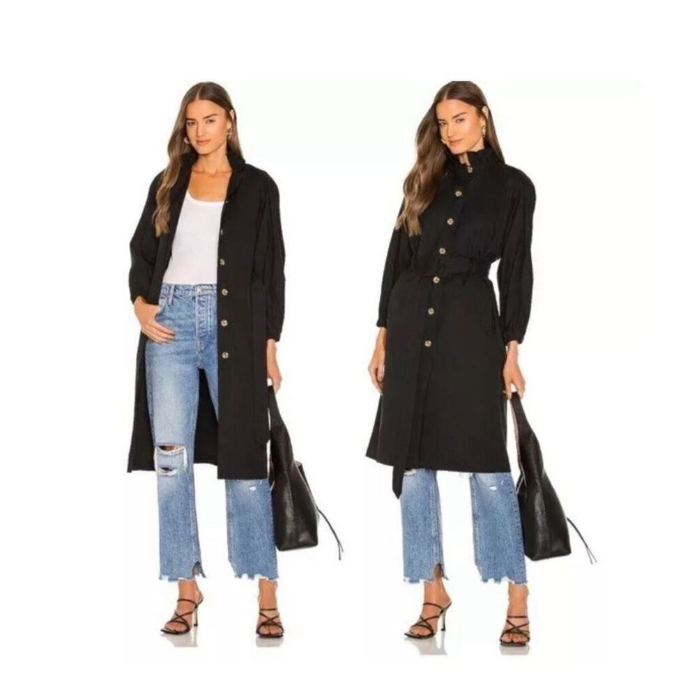 Amuse Society X Revolve Ginger Woven Trench Jacket Black Belted light weight L